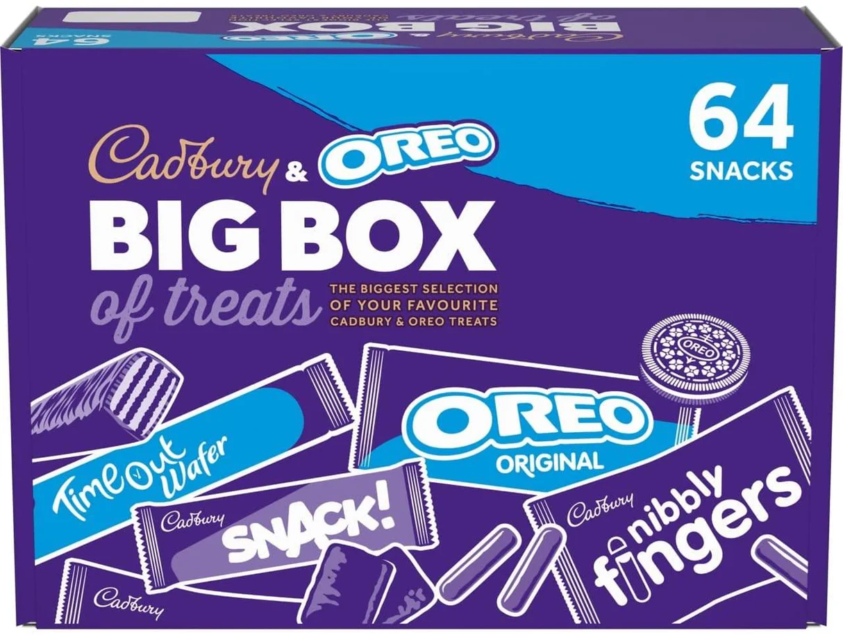 Cadbury & OREO Biscuit Big Box of Treats - Individually Wrapped Biscuit Portion Packs (Box of 64)